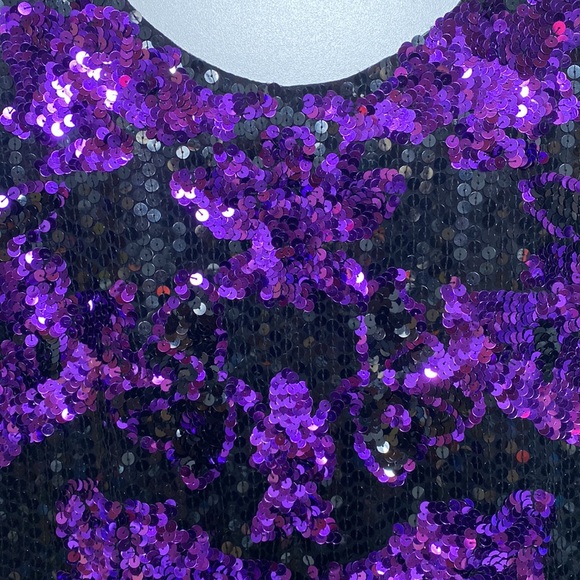 Vintage Silk Niteline Sequin Purple and Black Tank Top - Picture 6 of 11